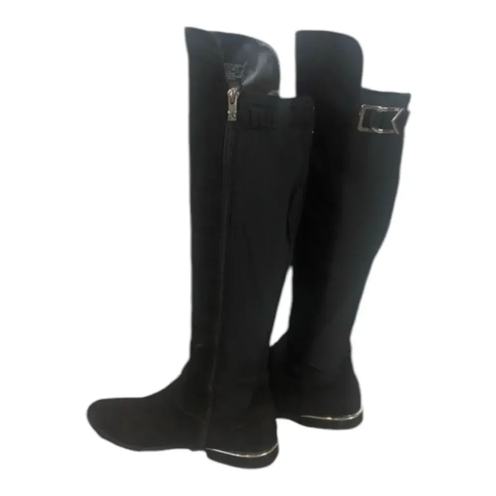 Calvin Klein Presley over knee black Faux Suede boots Silver Hardwear size 7